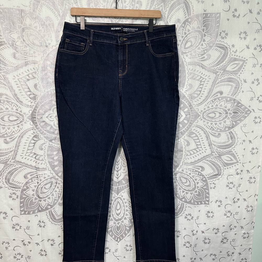Nice $45 Old Navy Curvy Profile Stretch Dark Blue Jeans Pants Mid Rise 14